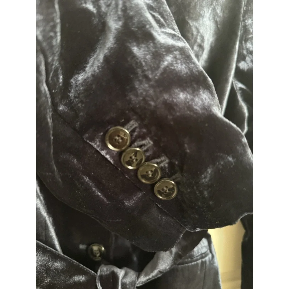 Ann Taylor Velvet Belted Blazer Jacket Coat Wrap Womens 14 Petite Dark Blue Navy